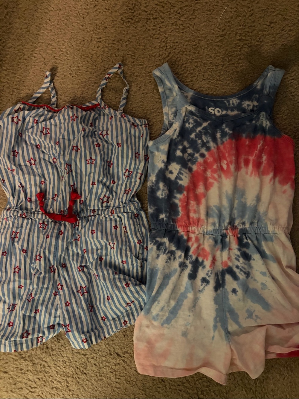 SO and cat & jack tie -Dye Red & Blue Girls' Romper bundle
